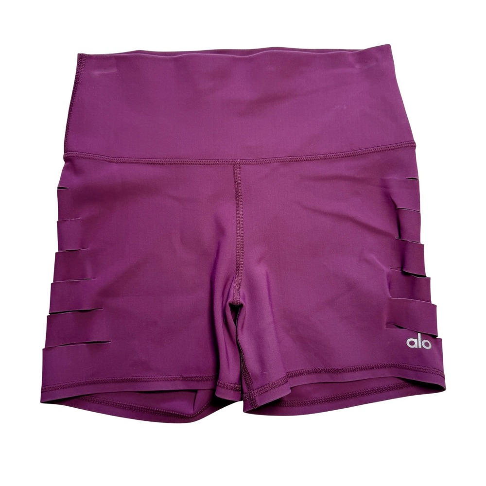 Alo Yoga Womens High Waisted Laser Cut Slit Performance Shorts Plum Purple Small